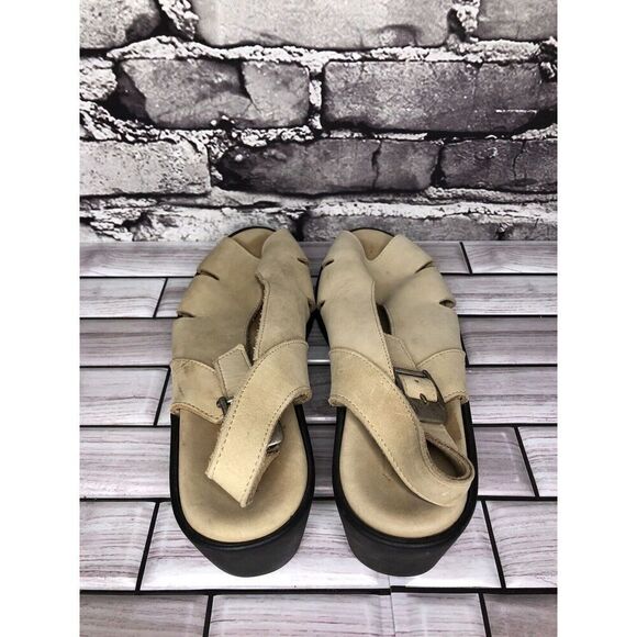 ZANTE Beige Tan Nubuck Leather Casual Wedge Strap Sandals Women Sz 39EU/8.5M US - Picture 5 of 16